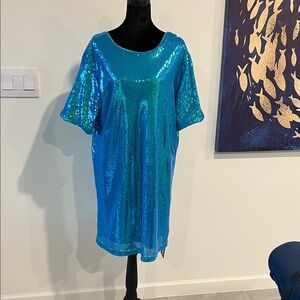 Amazon Iridescent Blue Sparkle Shift Party Dress